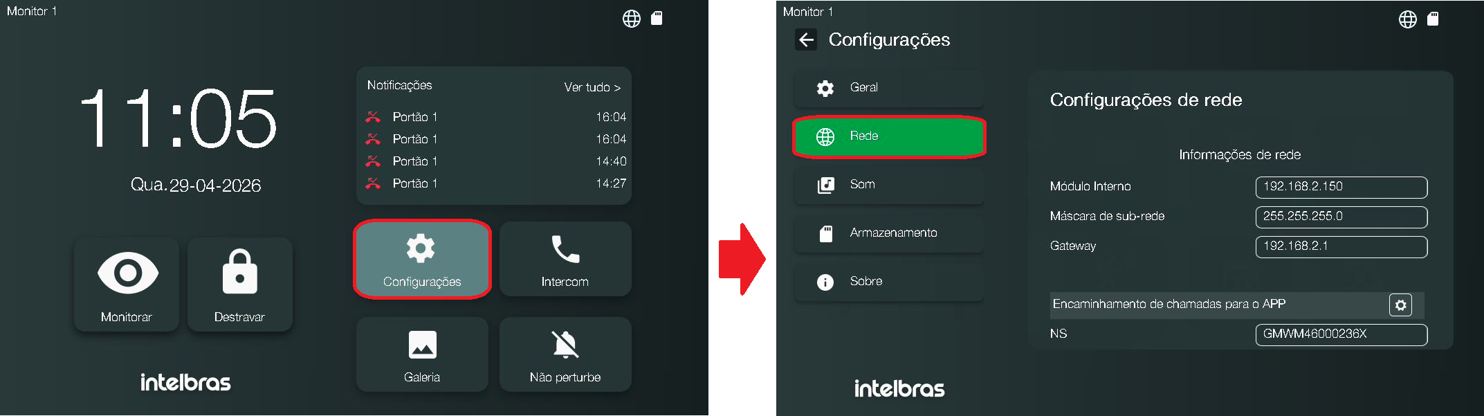 Tela config rede